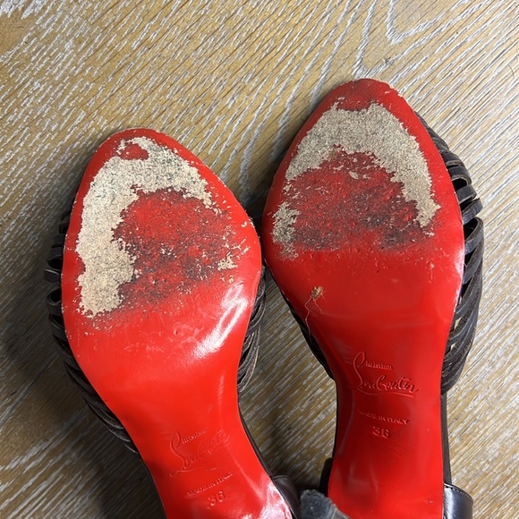 CHRISTIAN LOUBOUTIN Brown Leather Peep-Toe 4” Heels 36 - Picture 11 of 13